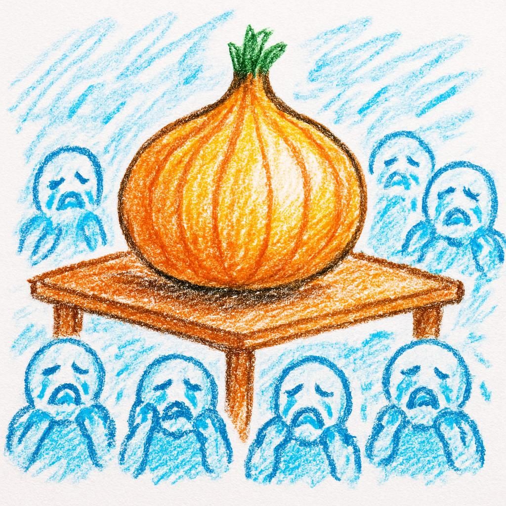 A giant onion making a whole room cry
